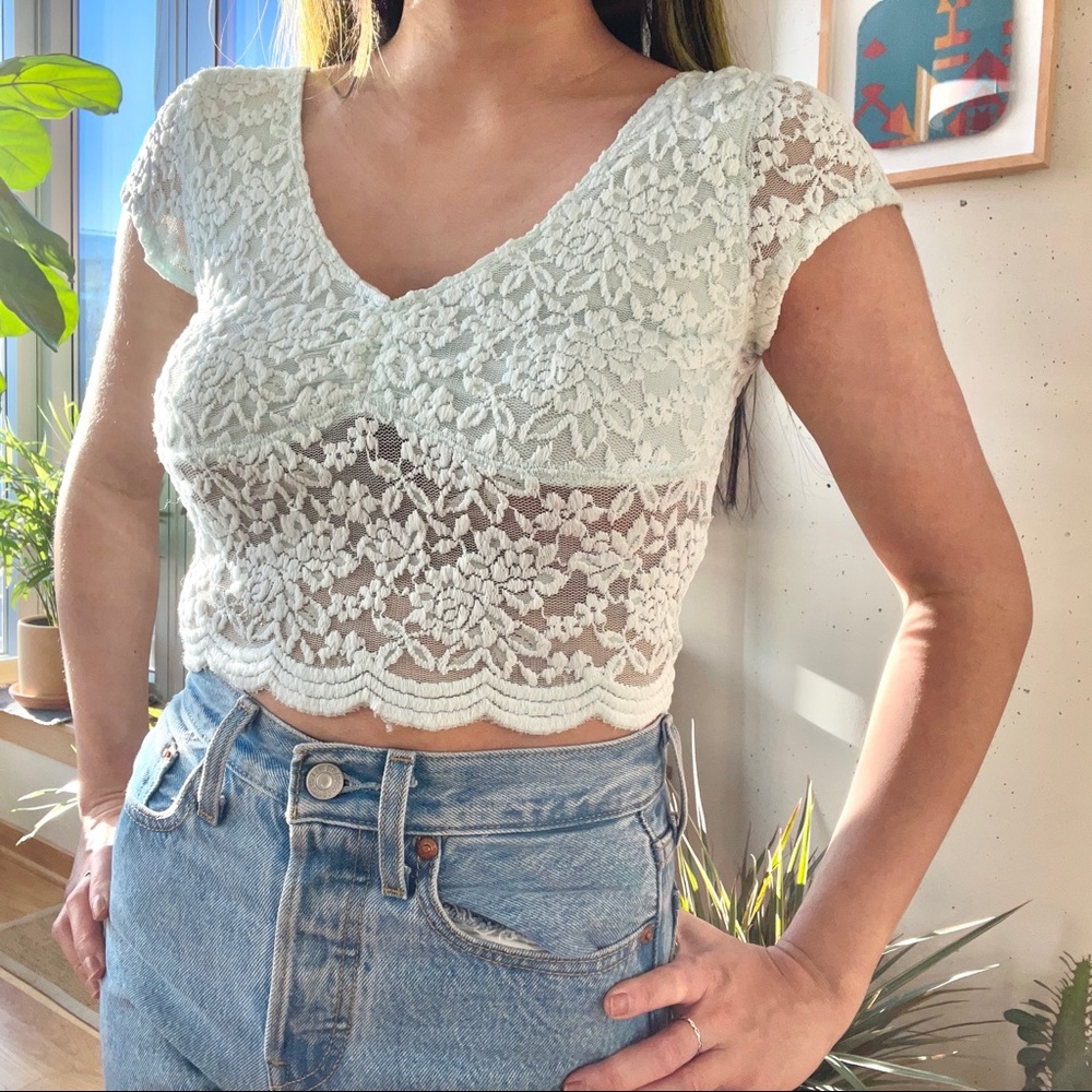 Abercrombie & Fitch Light Blue Lace Crop Top